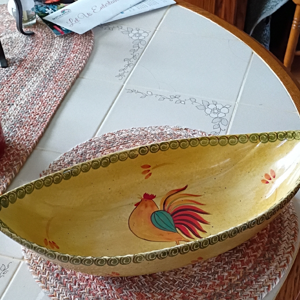 Colorful Rooster Ceramic Serving Bowl